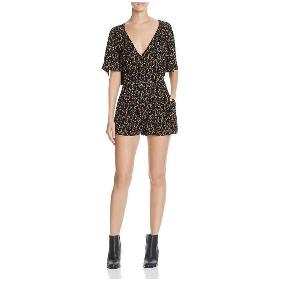 Free People Women's Meet Virginia Flora V-Neck Short Sleeve Romper Black Size 4 - Picture 6 of 12